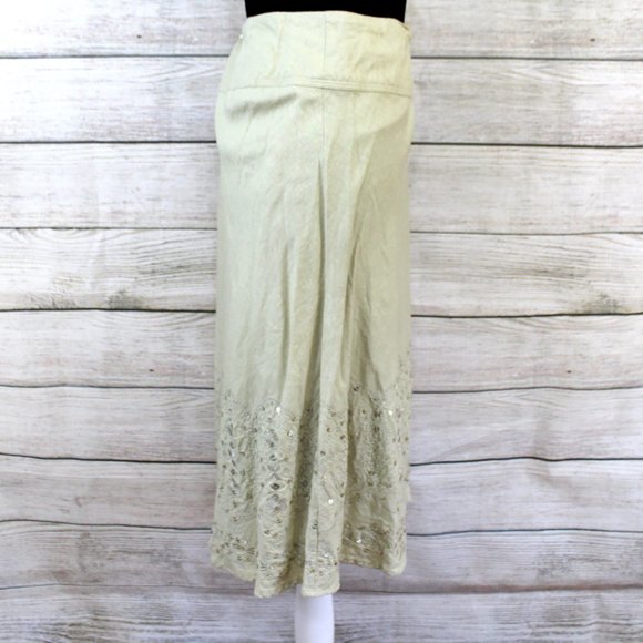 MERONA Neutral Linen, Sequin Embellished, A-Line Midi Skirt - Picture 4 of 8